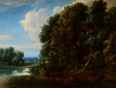 Jacques d' Arthois - Landscape, Woodland with Lake and Figures - 1968-27 - Auckland Art Gallery