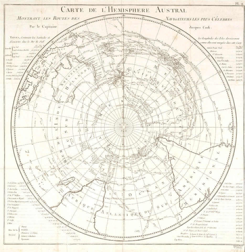 Jacques Cook - Carte de l'Hemisphere Austral (1778)