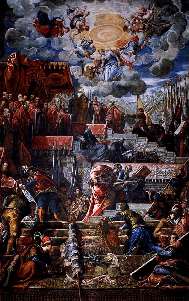 Jacopo Tintoretto - Doge Nicolò da Ponte Receiving a Laurel Crown from Venice - WGA22635