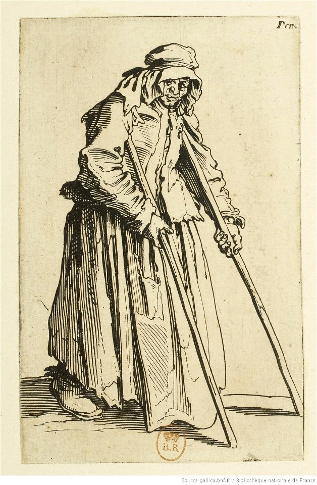 Jacques Callot - Les Gueux (16) - La mendiante aux béquilles