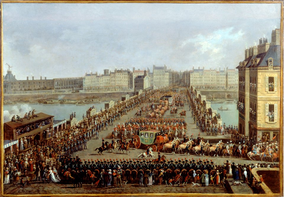 Jacques Bertaux - Le cortège impérial se rendant à Notre-Dame pour la cérémonie du sacre, le 2 décembre 1804 La traversée du Pont-Neuf - P2243 - Musée Carnavalet