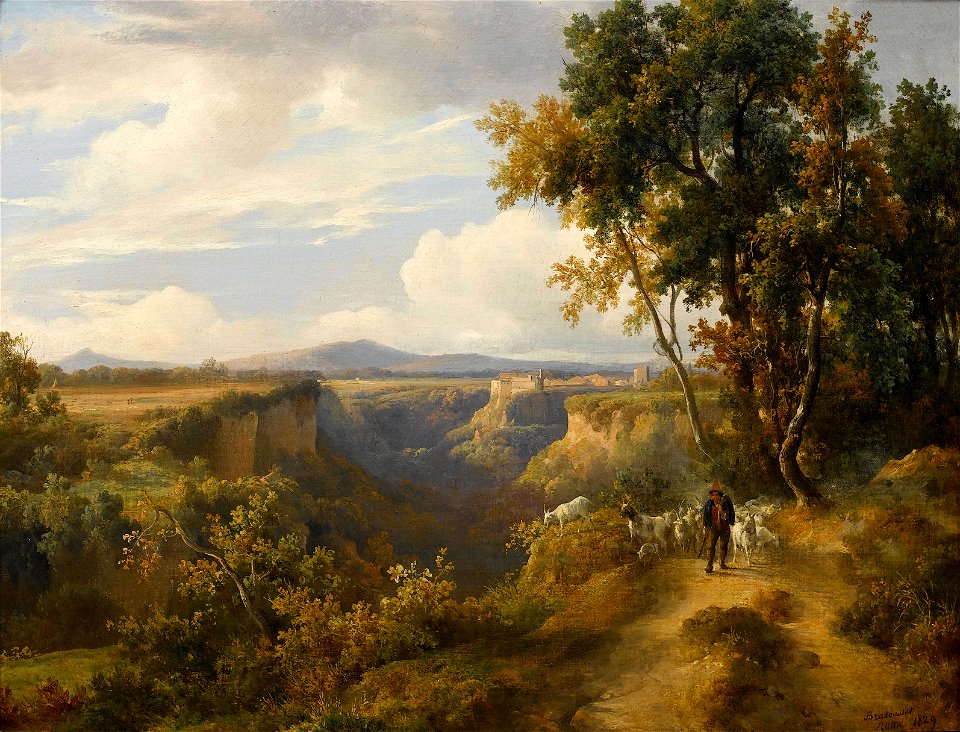 Jacques Raymond Brascassat - Un chevrier et son troupeau dans un paysage italien