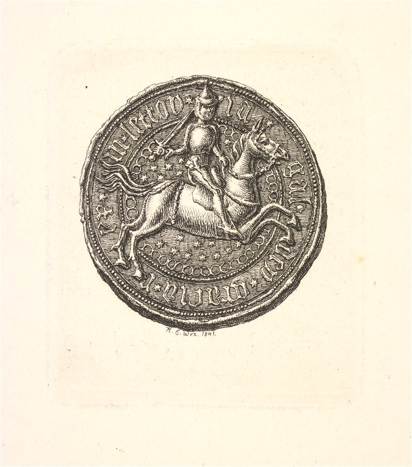 Jagajła, Pahonia. Ягайла, Пагоня (K. Kielisiński, 1377-86, 1841)
