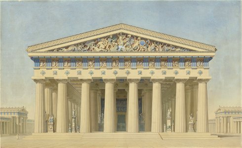 Jacques Ignace Hittorff - Temple T at Selinunte (Sicily), reconstructed elevation of the main facade - Google Art Project