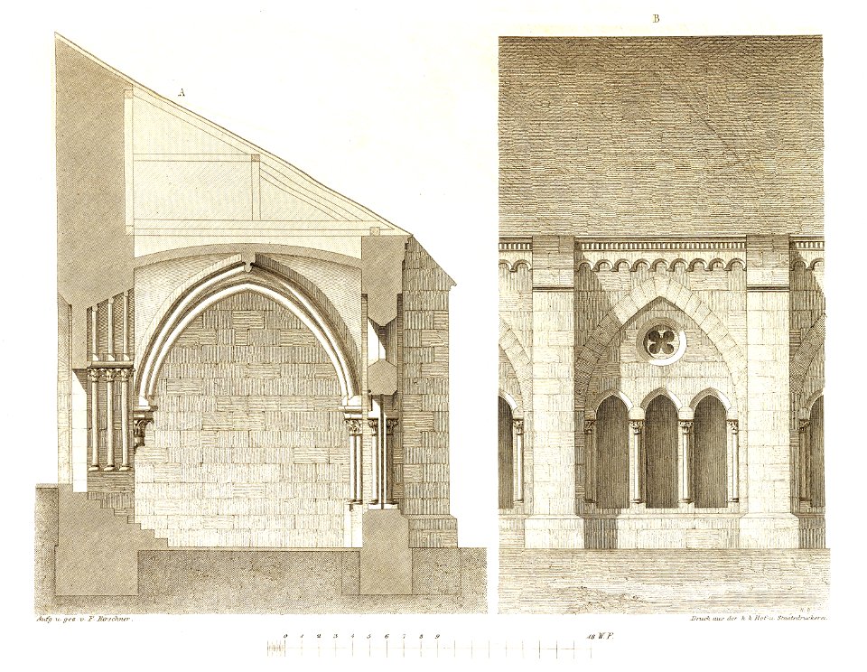 Jahrbuch MZK Band 03 - Kirche Porta Coelis - Tafel 2 Pfeiler und Säulensystem Querdurchschnitt Kreuzgang