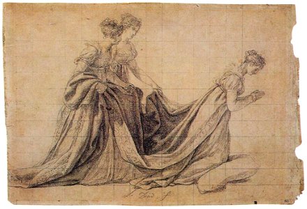 Jacques-Louis David - The Empress Josephine Kneeling with Mme de la Rochefoucauld and Mme de la Valette - WGA06125