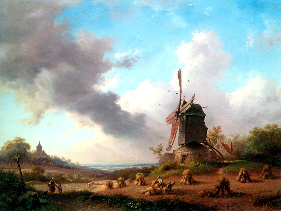 Kruseman Fredrik Marinus Summer Landscape with Harvesting Farmers 1850 Oil On Panel