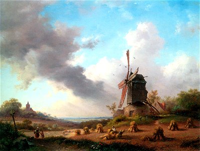Kruseman Fredrik Marinus Summer Landscape with Harvesting Farmers 1850 Oil On Panel