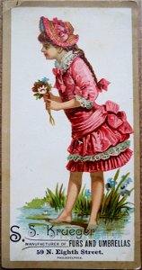 S. Krueger, Philadephia, furs and umbrellas, trade card