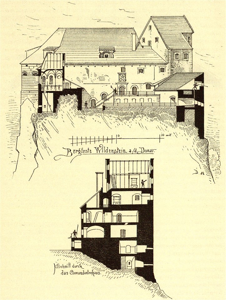 Kunstdenkmäler KN 1887 S415 Wildenstein Ansicht und Durchschnitt des Commandantenhauses