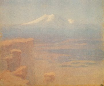 Kuindzhi Fog mountains Caucasus 1890s. Free illustration for personal and commercial use.