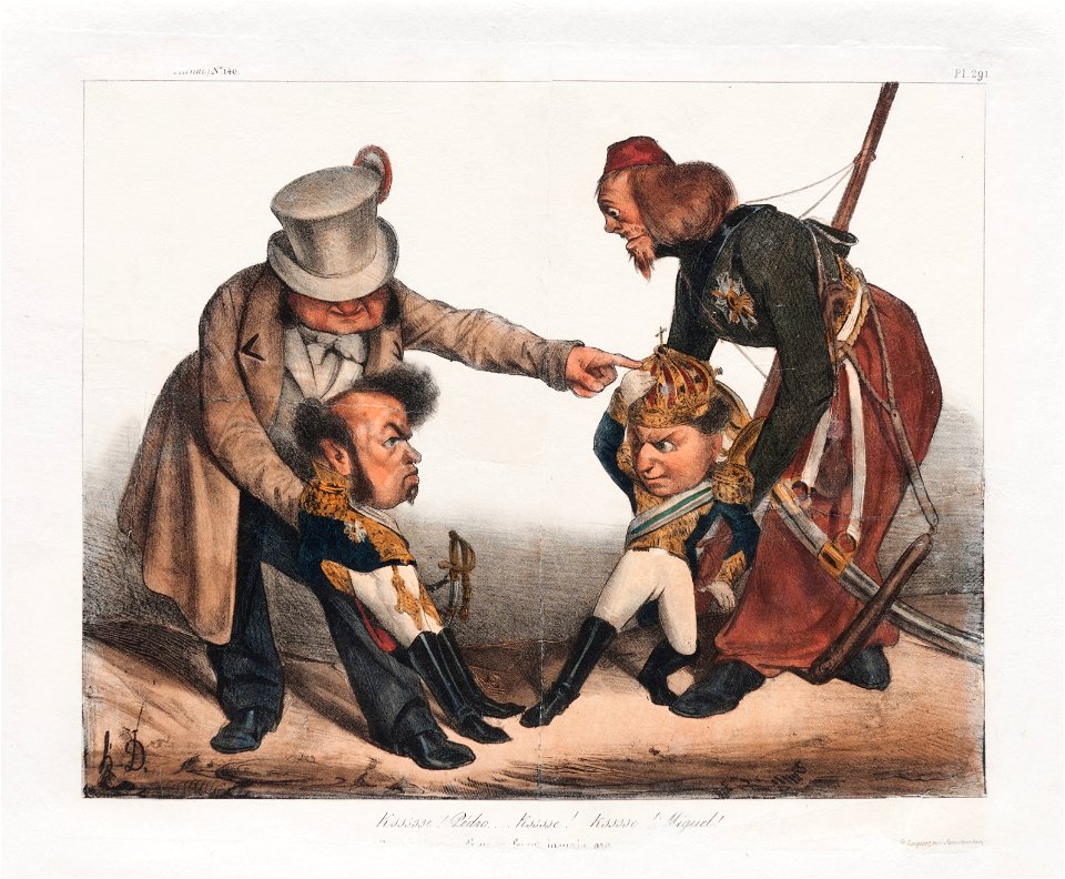 Kssssse! Pédro ... Ksssse! Ksssse! Miguel! (Ces deux capons là ne feront jamais grand mal), da Coleção Brasiliana Iconográfica