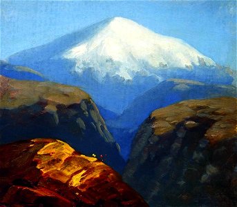 Kuindzhi Elbrus in the daytime 1890 or later. Free illustration for personal and commercial use.