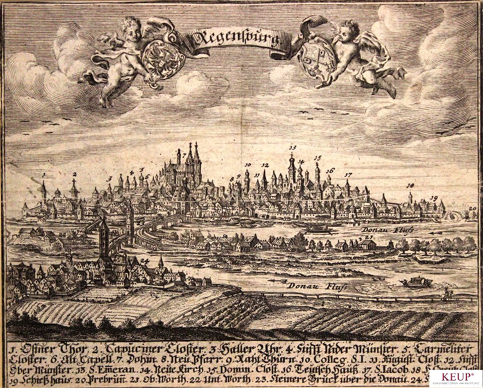 Kupferstich - Regensburg - Ansicht von Norden - um 1700