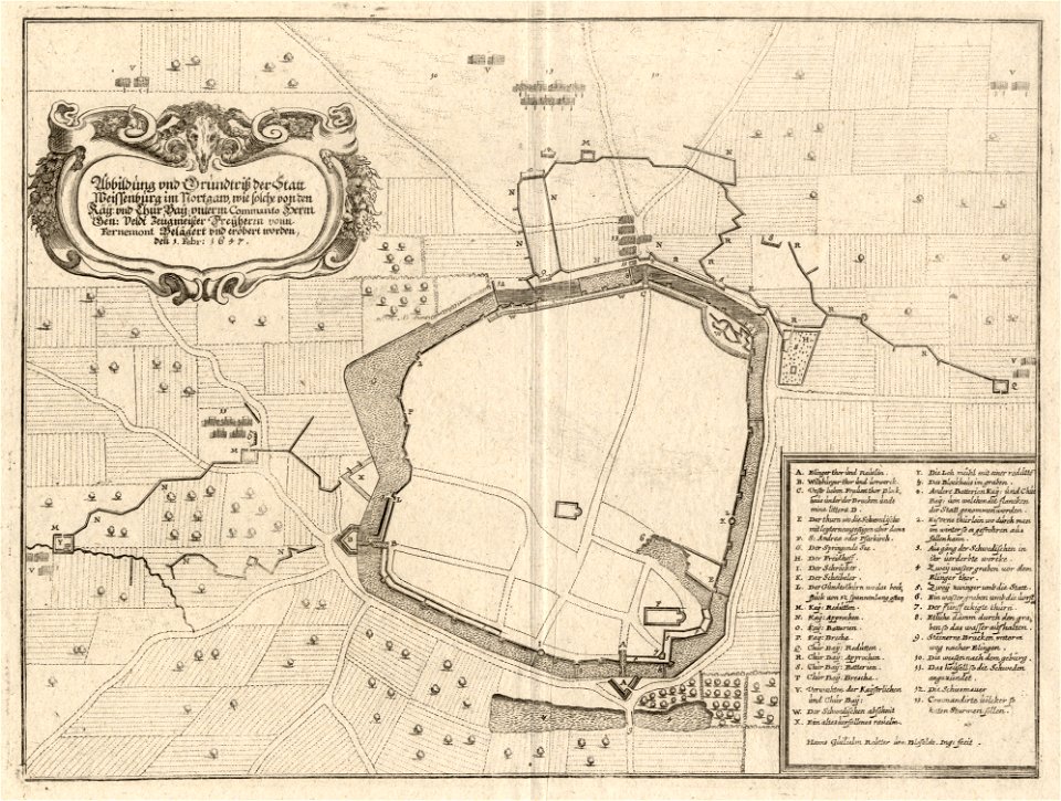 Kupferstich - Weißenburg - Befestigungsplan Belagerung 1647