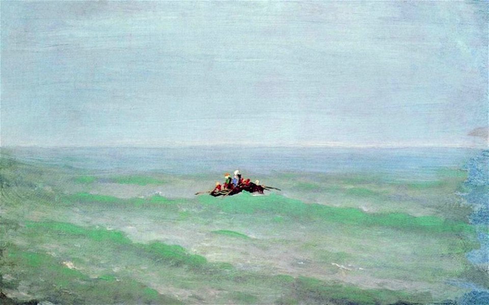 Kuindzhi Boat in the sea before 1875. Free illustration for personal and commercial use.