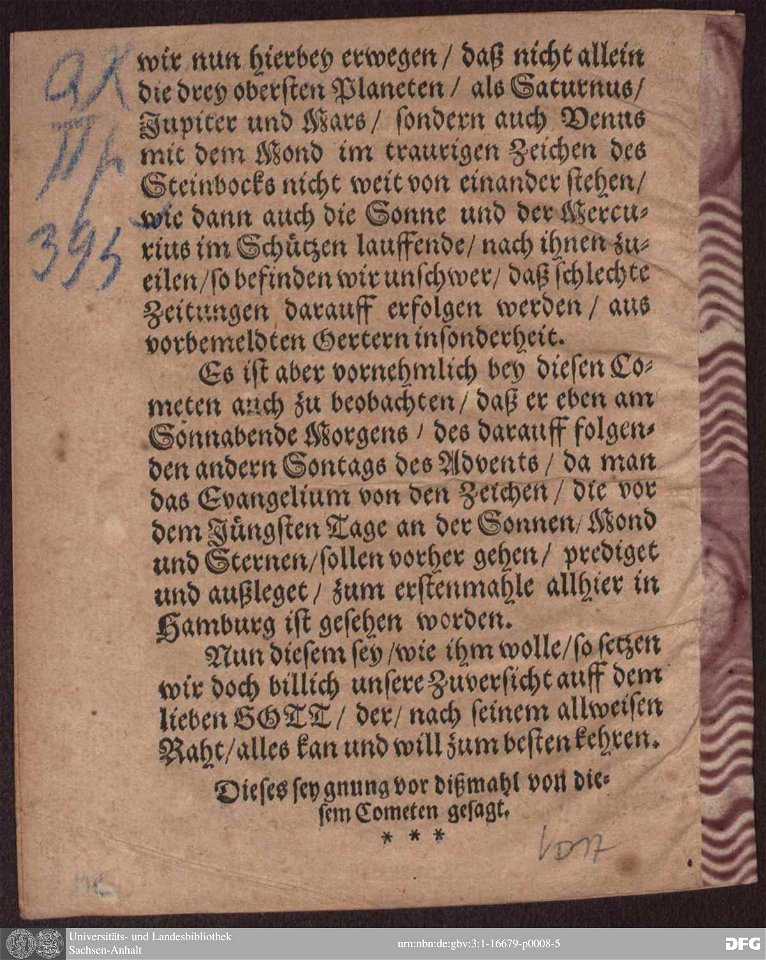 Kurtze iedoch eigentliche Und Warhafftige Beschreibung Des Cometen 08