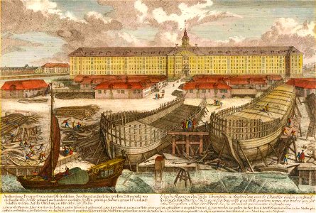 Kupferstich - Amsterdam - Ostindien Seemagazin - Delsenbach