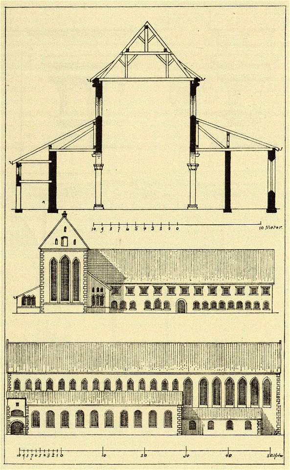 Kunstdenkmäler KN 1887 S252 Konstanz Predigerkloster Durchschnitt und Aussenansichten der Kirche