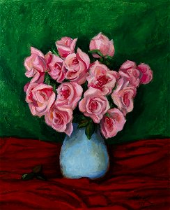 Pink Roses in Blue Vase by Walt Kuhn