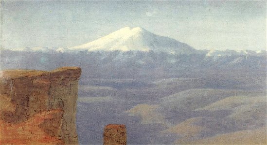 Kuindzhi Elbrus in the daytime 1900s. Free illustration for personal and commercial use.