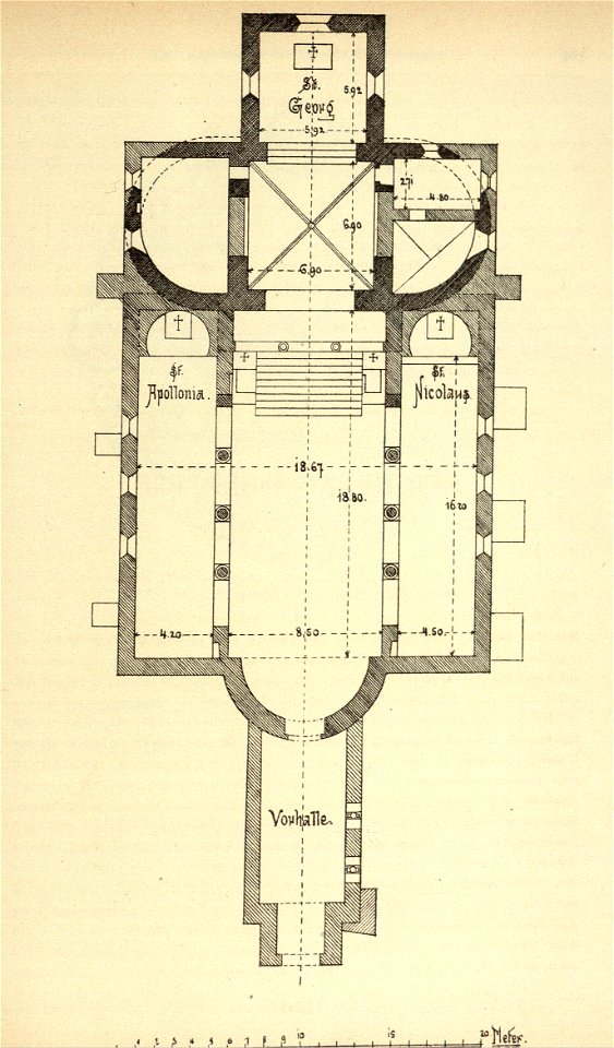 Kunstdenkmäler KN 1887 S364a Oberzell Grundriss der Stiftskirche