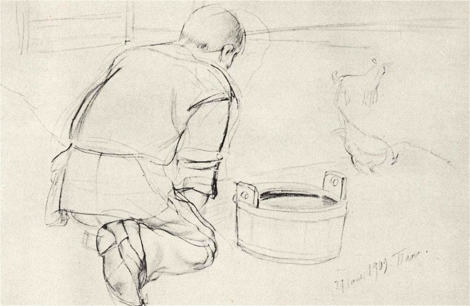 Kuzma Petrov-Vodkin figure-of-s-f-petrova-vodkin-the-artist-s-father-on-his-knees-from-the-back-1909