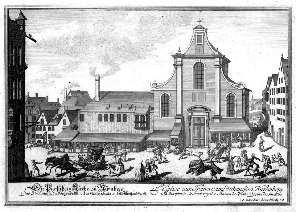 Kupferstich - Barfüßerkirche Nürnberg - Delsenbach - 1716