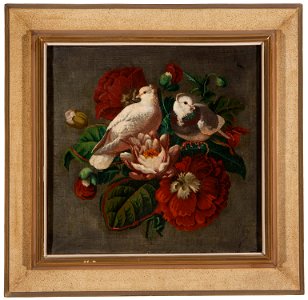 Kyyhkysiä ja kukkasia, Painting by Ferdinand von Wright