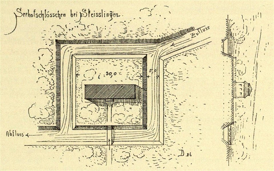 Kunstdenkmäler KN 1887 S476 Steisslingen Grundriss des Seehofschlösschens