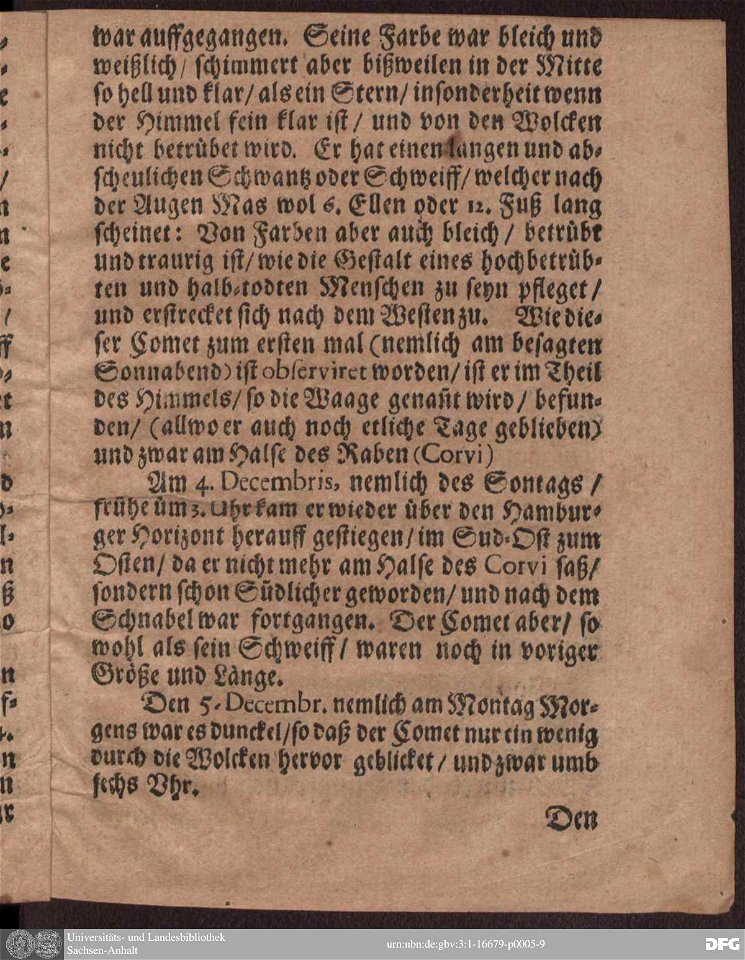 Kurtze iedoch eigentliche Und Warhafftige Beschreibung Des Cometen 05