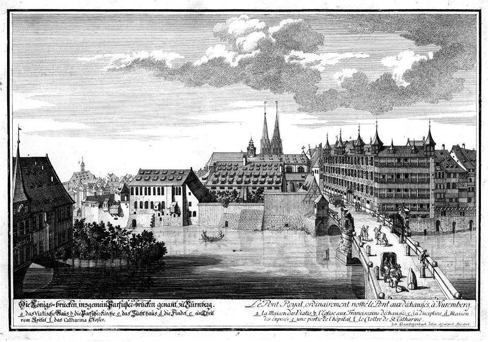 Kupferstich - Königsbrücke Nürnberg - Delsenbach - 1715