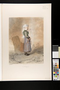 Kvinna i dräkt på kyrkogård, 1800-talets första hälft. Akvarell i storformat av Otto Wallgren - Nordiska museet - NMA.0070087 (2)