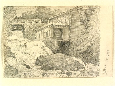 Kvarn i Säter, Dalarna. Teckning av Ferdinand Boberg - Nordiska museet - NMA.0090566