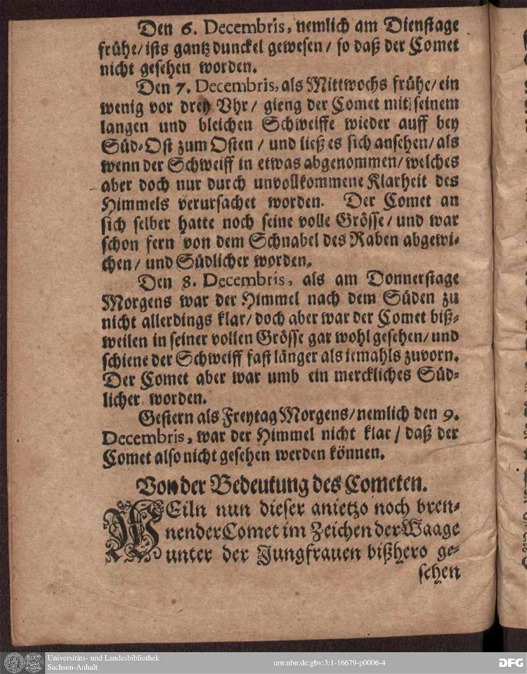 Kurtze iedoch eigentliche Und Warhafftige Beschreibung Des Cometen 06