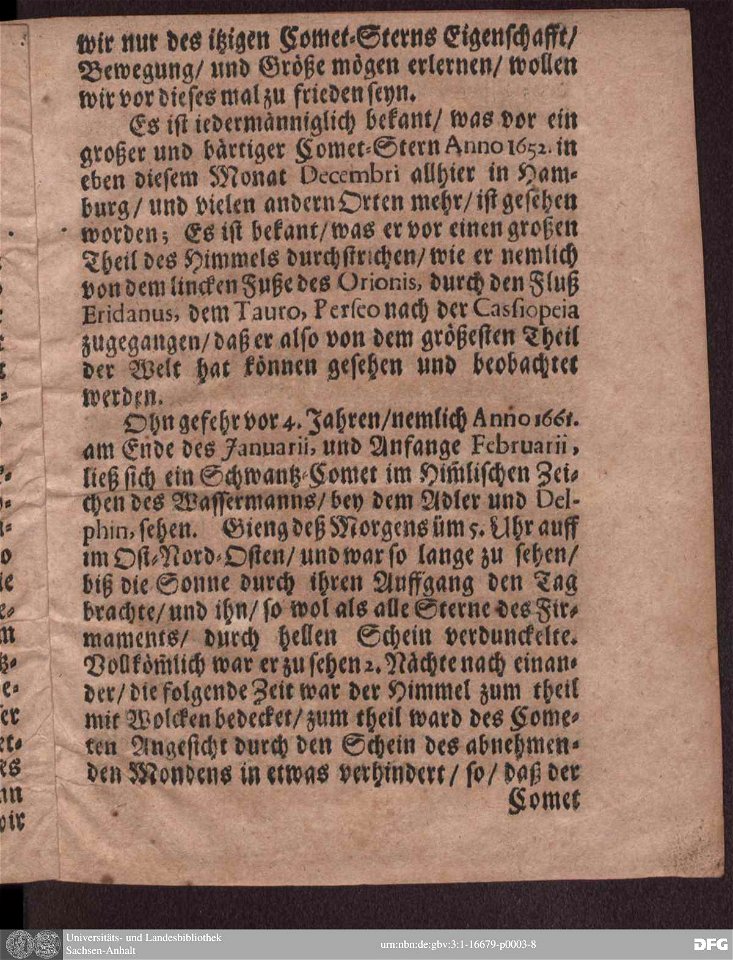 Kurtze iedoch eigentliche Und Warhafftige Beschreibung Des Cometen 03