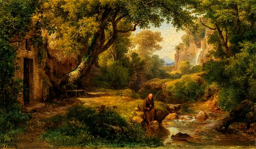 Károly Markó dÄ Flusslandschaft mit angelndem Mönch