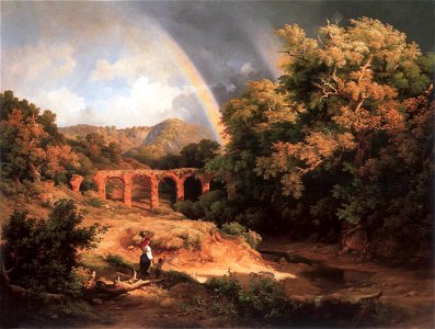 Károly Markó (I) - Italian Landscape with Viaduct and Rainbow - WGA14108. Free illustration for personal and commercial use.