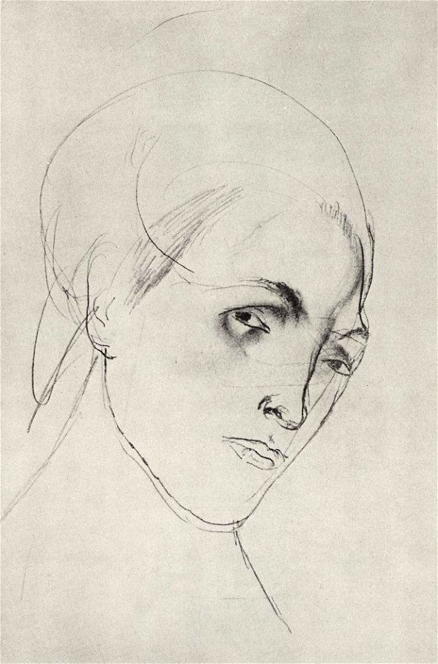 Kuzma Petrov-Vodkin sketch-of-a-woman-s-head-to-the-picture-mother-1911