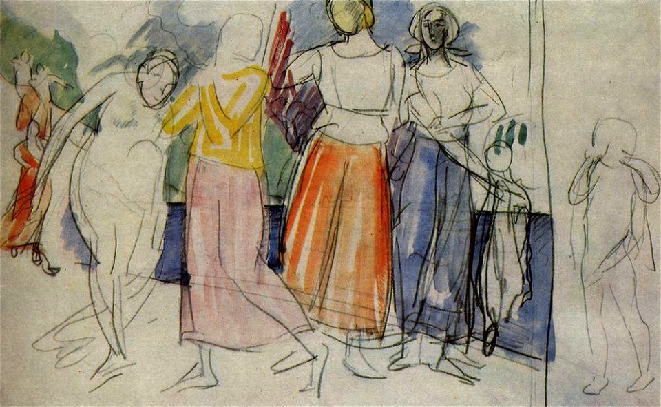 Kuzma Petrov-Vodkin sketch-of-the-painting-girls-on-the-volga-1914