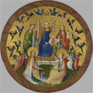 Kölnisch um 1440 - Thronende Maria mit Kind, vier hll. Jungfrauen Katharina, Agnes, Apollonia und Barbara und musizierenden Engeln - WAF 500 - Bavarian State Painting Collections