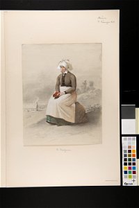 Kvinna i dräkt, sittande i helfigur. Akvarell i storformat av Otto Wallgren - Nordiska museet - NMA.0070094 (2)