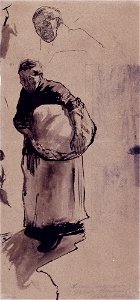 Käthe Kollwitz, Frau, Korb tragend (Femme portant un panier). Free illustration for personal and commercial use.