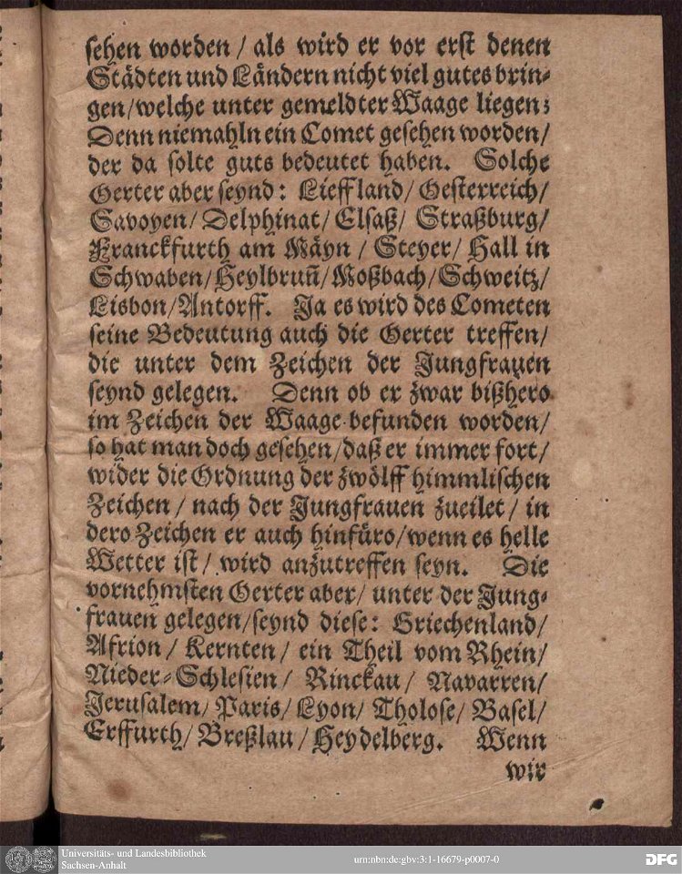 Kurtze iedoch eigentliche Und Warhafftige Beschreibung Des Cometen 07