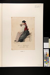 Kvinna i kyrkodrägt, Ljusdahl 1840 . Akvarell av J.W Wallander - Nordiska museet - NMA.0070074 (2)
