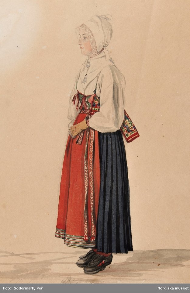 Kvinna i Rättviksdräkt, Karin i Lerdalen. Akvarell av P.Södermark - Nordiska museet - NMA.0070060