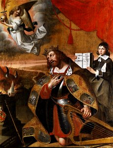 König David vor einem Opferaltar kniend