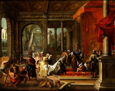 König Salomon empfängt die Königin von Saba (Antwerpen 17 Jh)