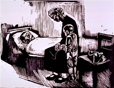Käthe Kollwitz - Besuch in Krankenhaus. Free illustration for personal and commercial use.