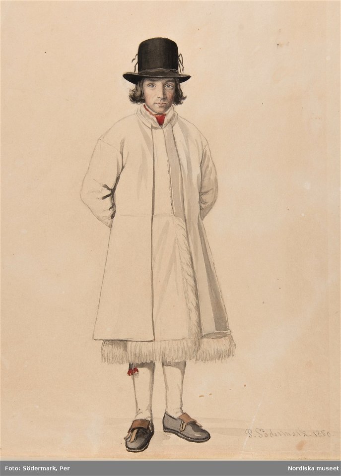 Kyrkovärd från Morkrebyn i Mora. Akvarell av P.Södermark - Nordiska museet - NMA.0070042